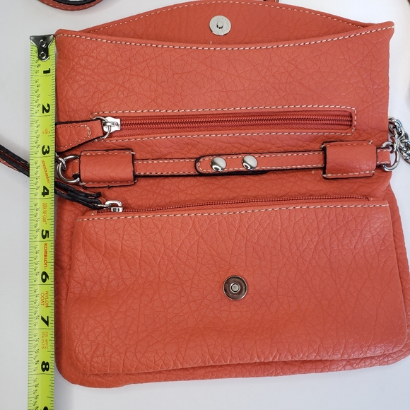 NINE WEST Orange Leather Convertible Crossbody Purse Bag Clutch Removeable Strap - Picture 4 of 11